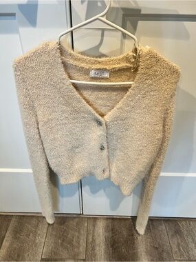 Sage Cream Fuzzy Cropped V-Neck Cardigan